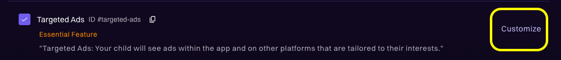 Customize button in the Permissions tab of the Compliance Studio