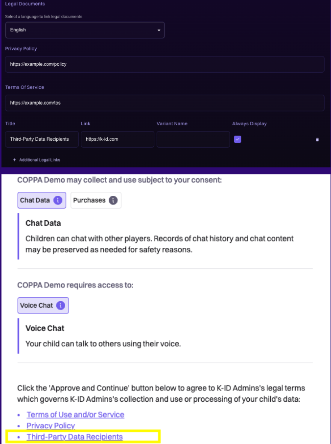 Additional Legal Links in the Compliance Studio Developer Details tab