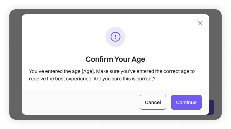 Age confirmation screen