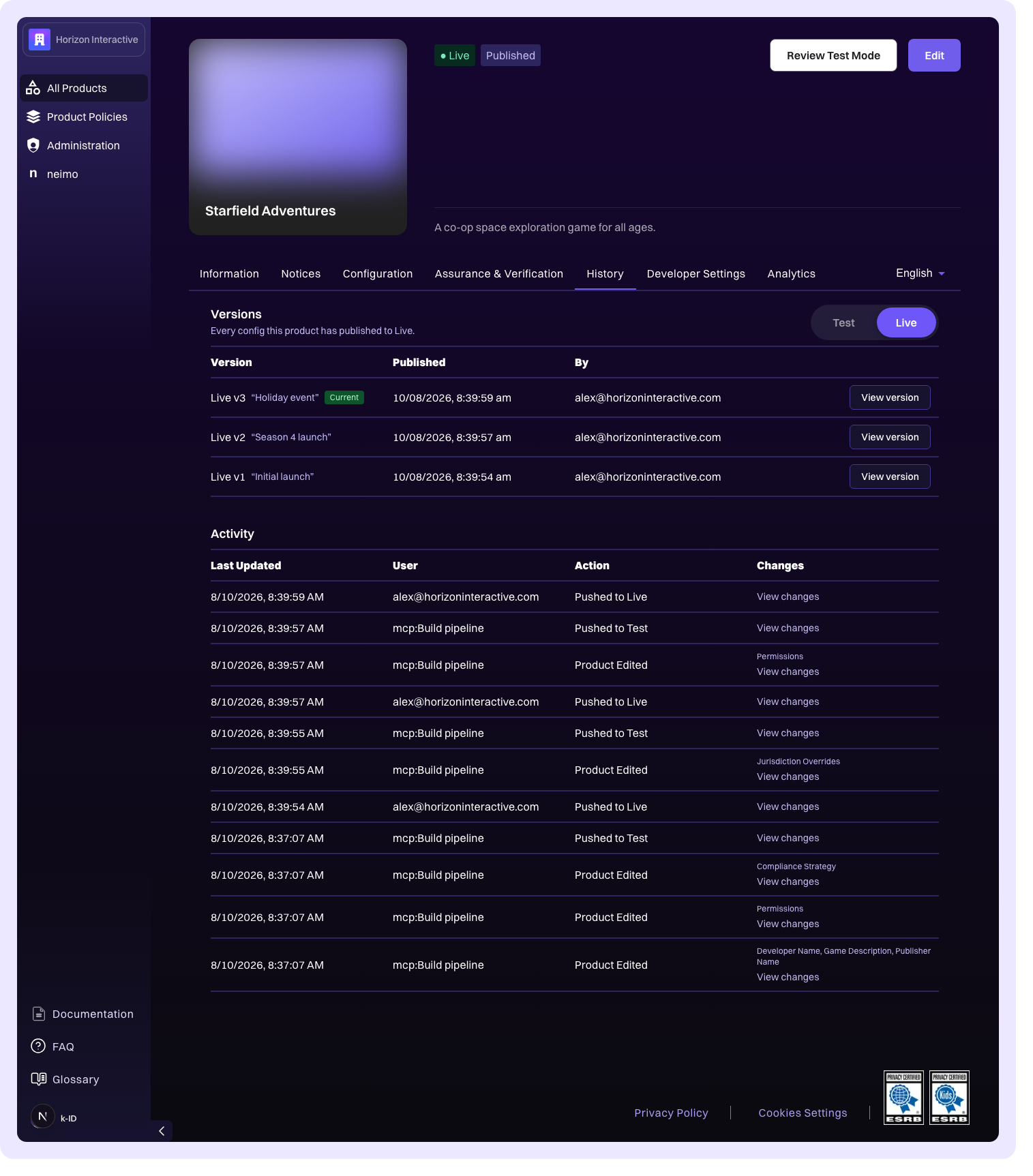 The History tab