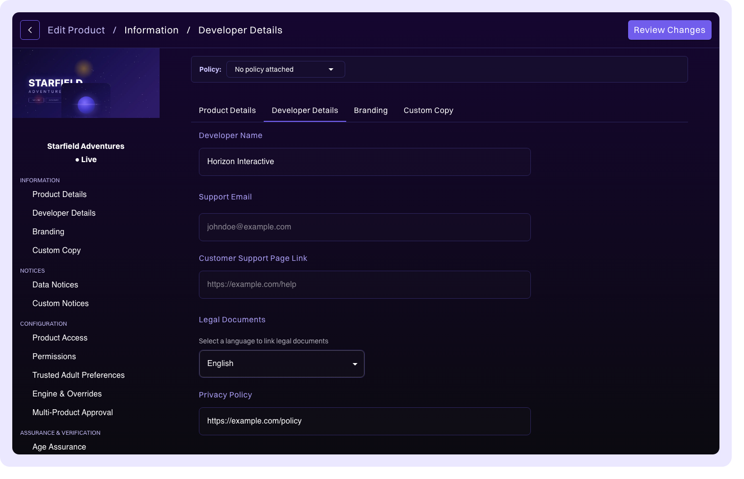 Developer details