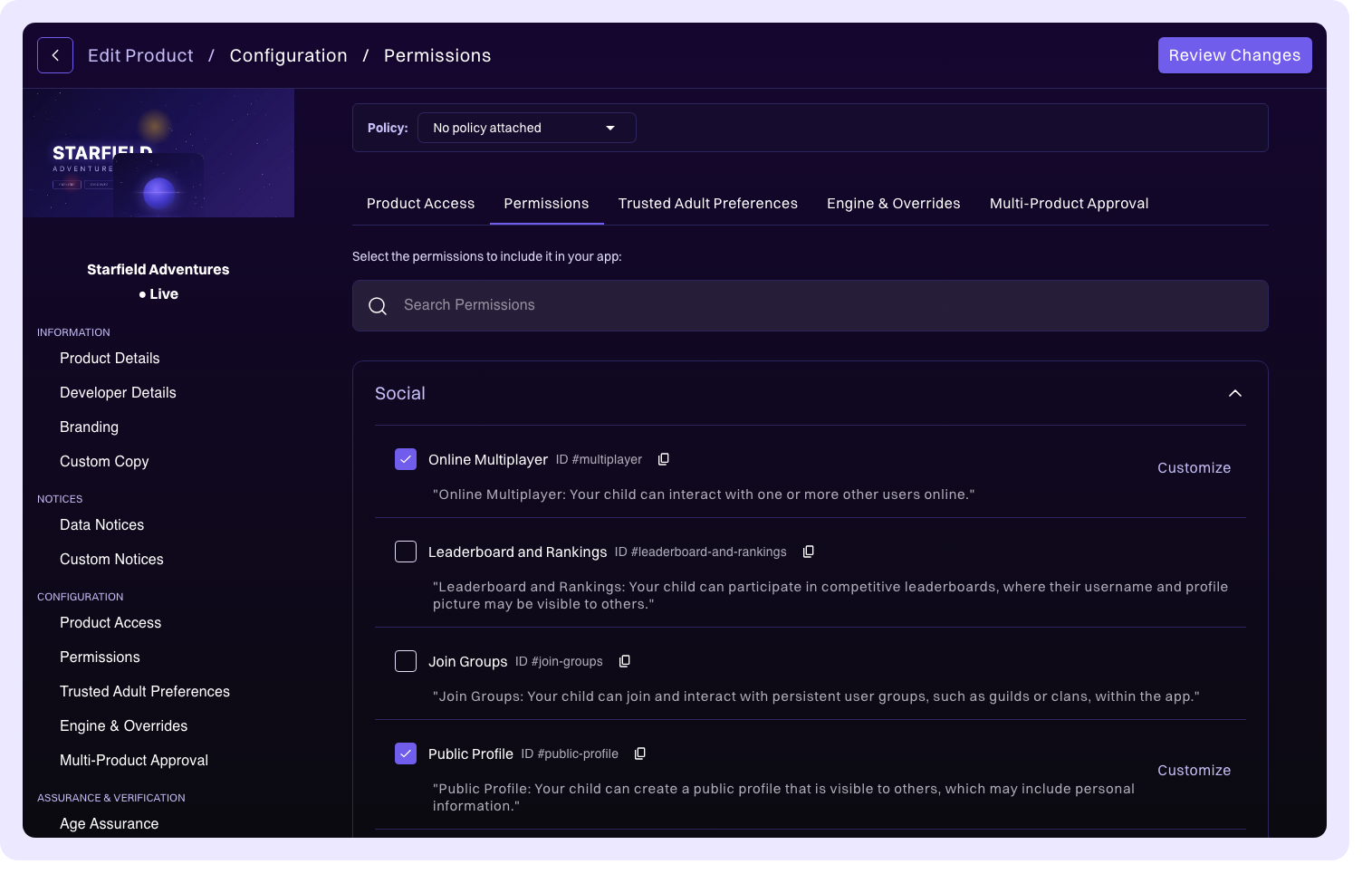 Permissions configuration