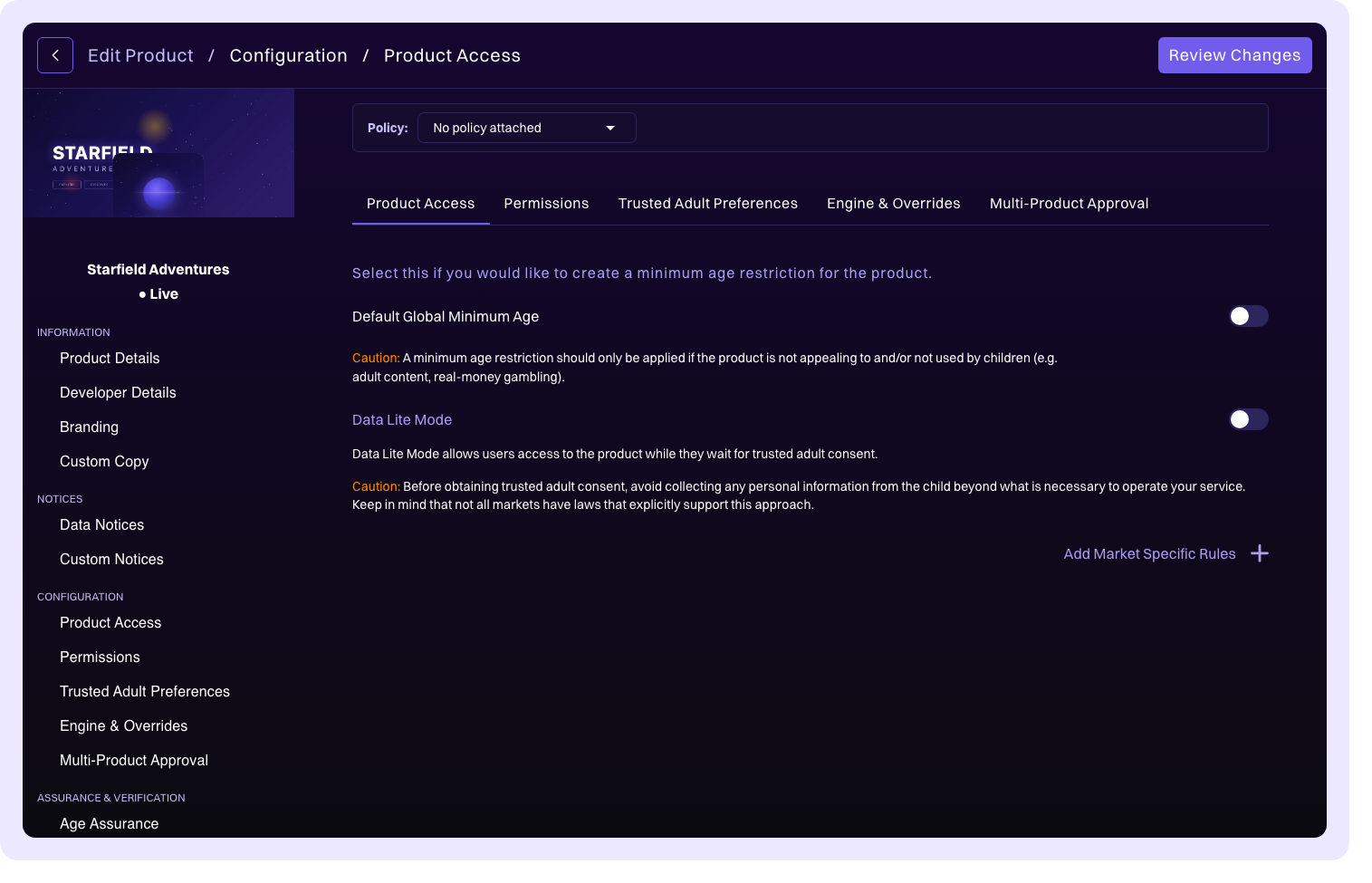 Product access configuration