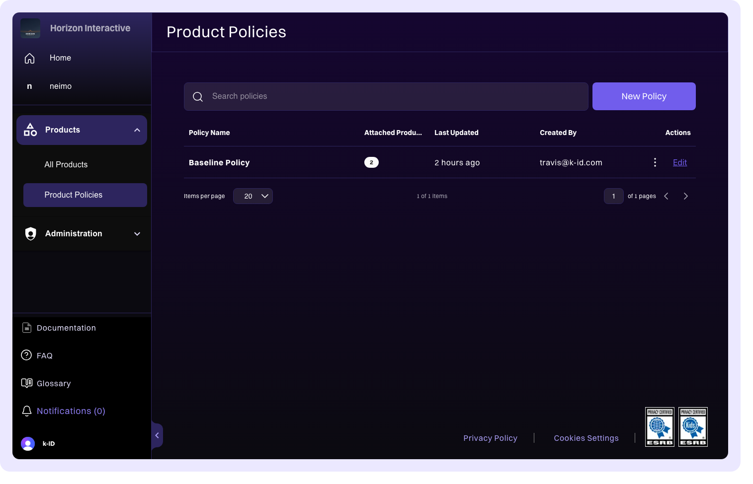 Policies page