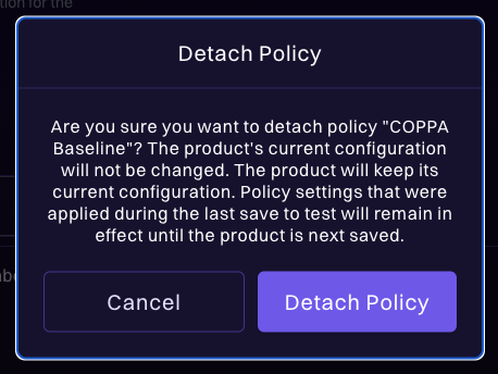 Detach policy confirmation modal