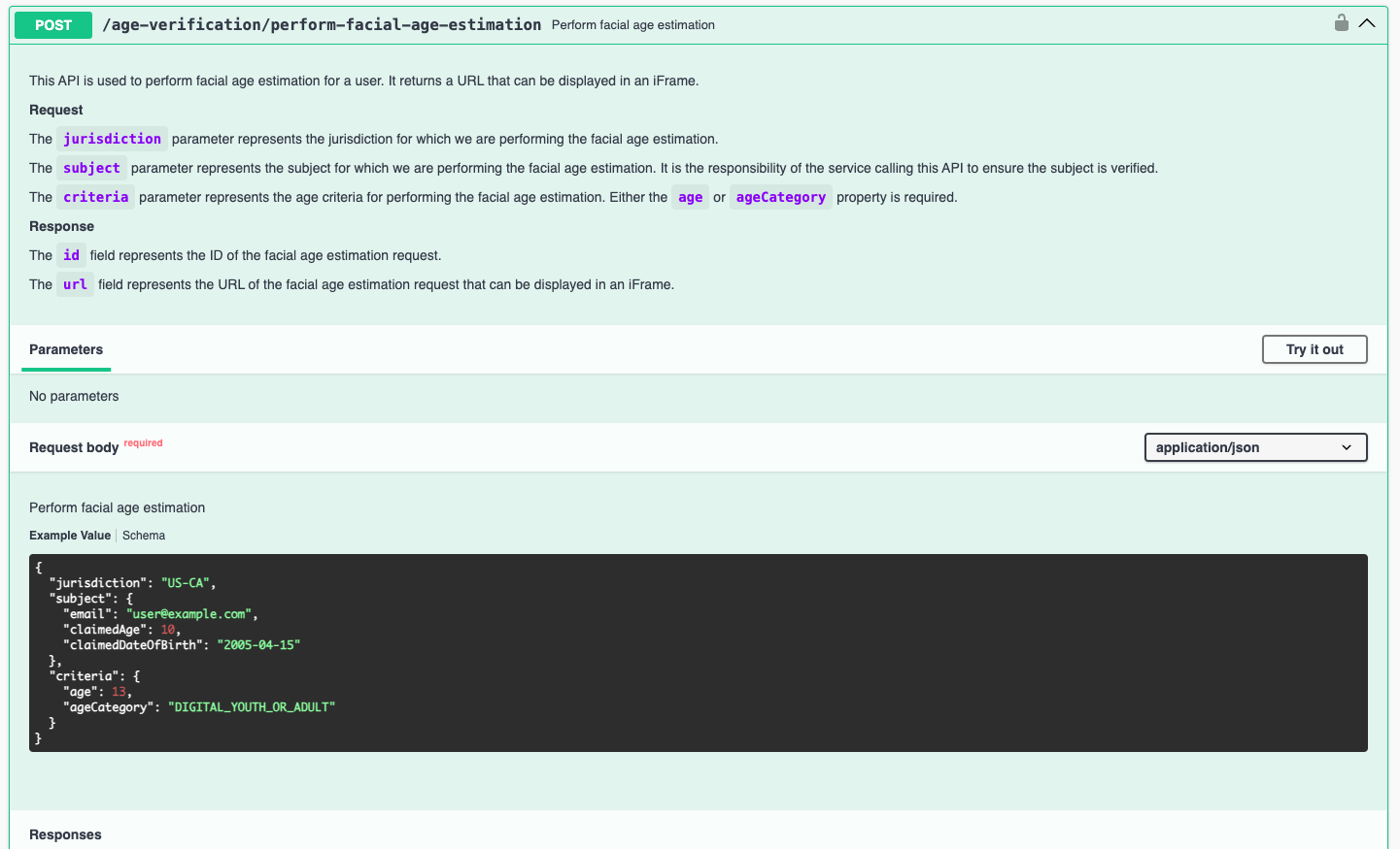 Sample Age Verification API Request