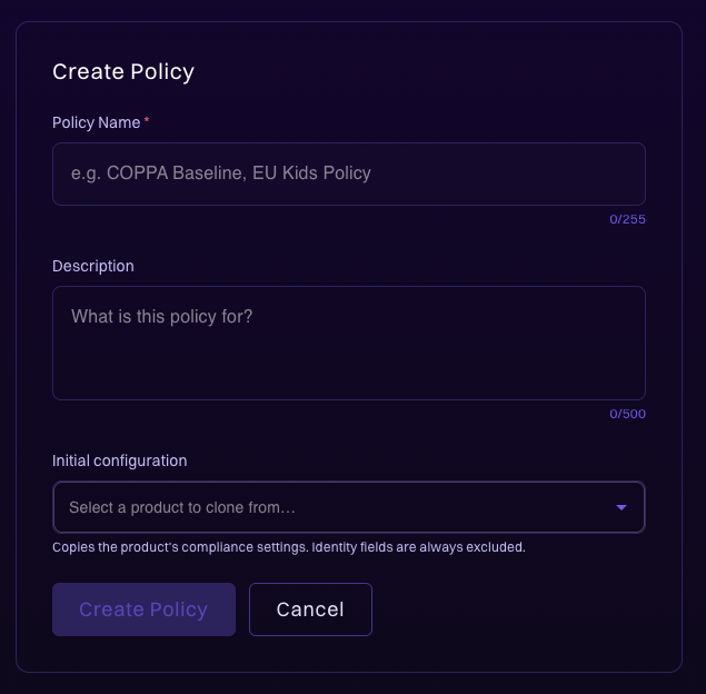 Create Policy form