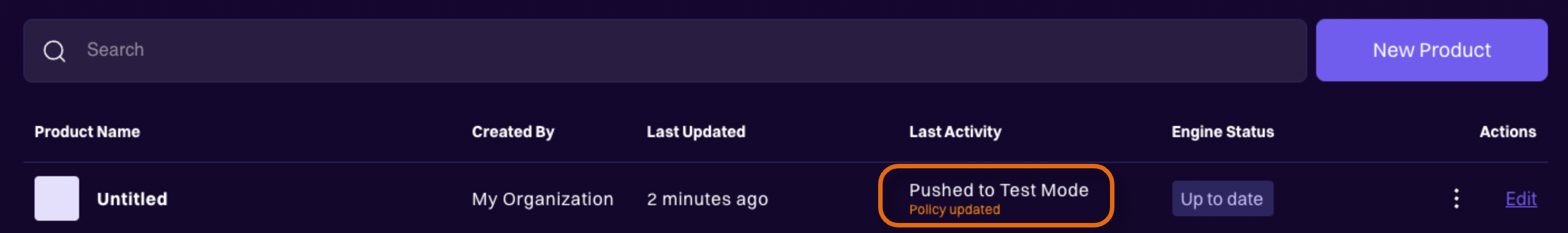 Policy updated badge on product list