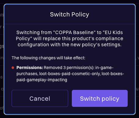Switch policy modal